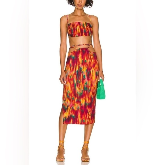 NWT WeWoreWhat Revolve Fire Tie Dye Cut-Out Midi Skirt with Sexy Side Slit, M - Picture 4 of 15